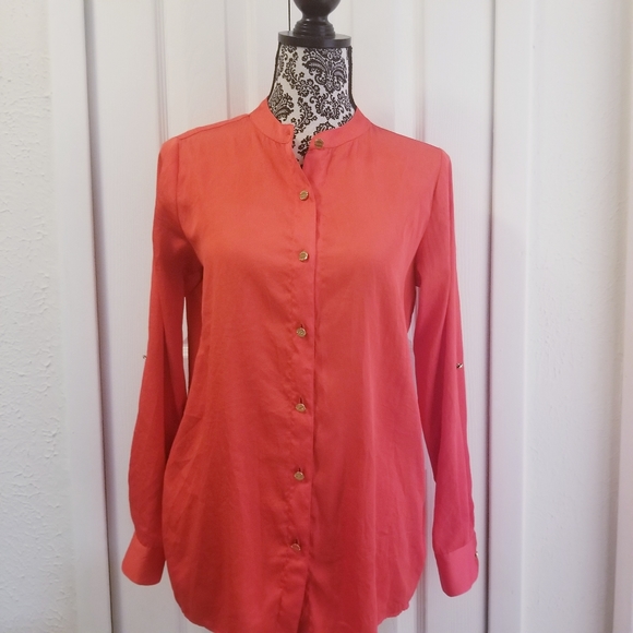 Michael Kors Tangerine Button Down Blouse - Picture 6 of 8